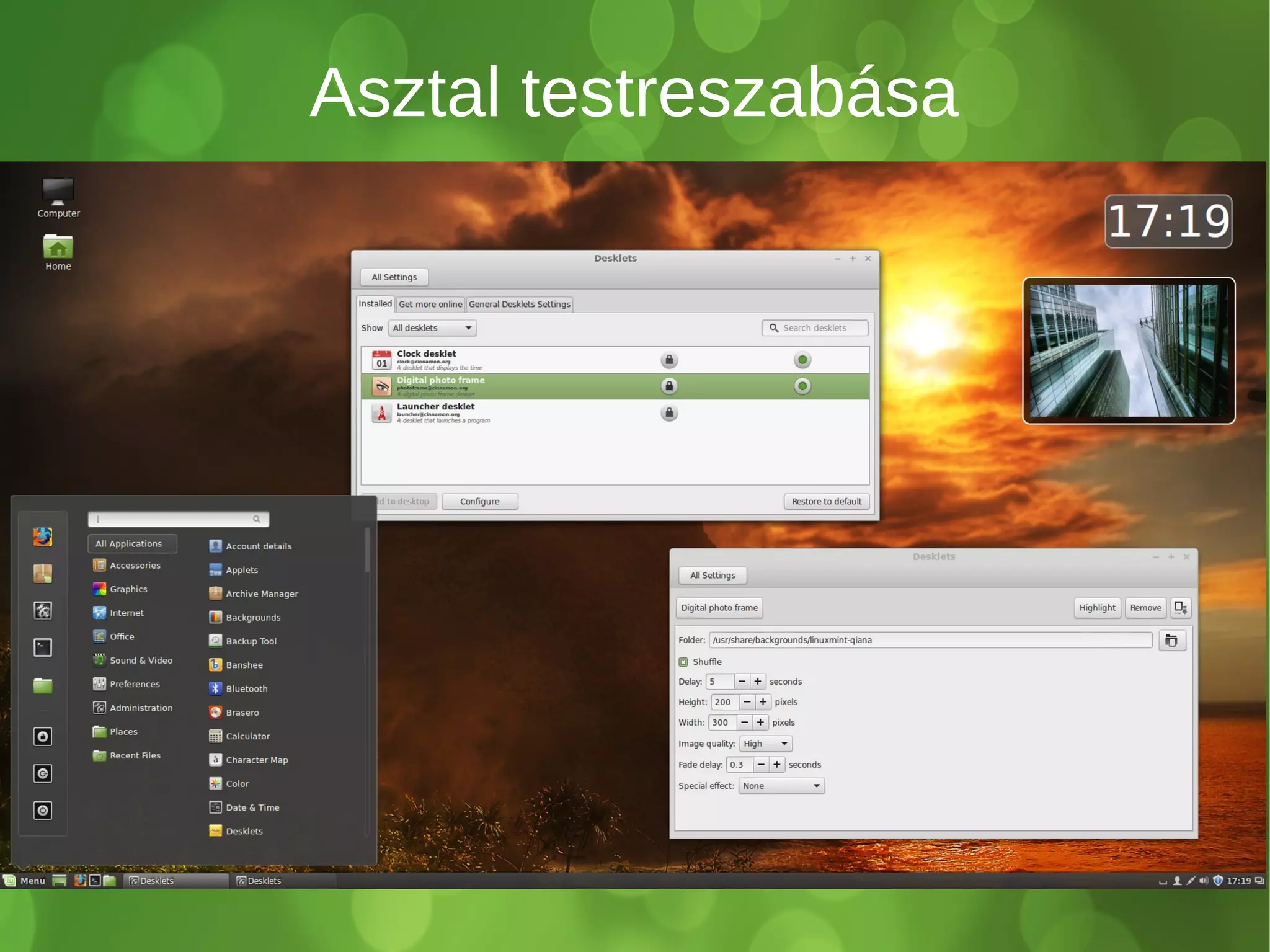 Asztal testreszabása 
 