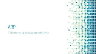 ARP
Tell me your hardware address
 