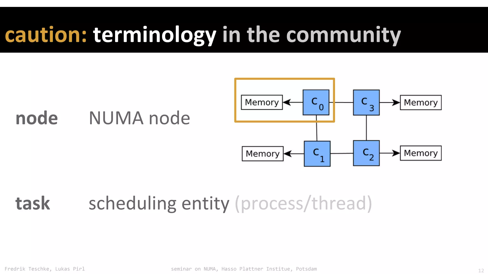 Fredrik Teschke, Lukas Pirl seminar on NUMA, Hasso Plattner Institue, Potsdam 12
 