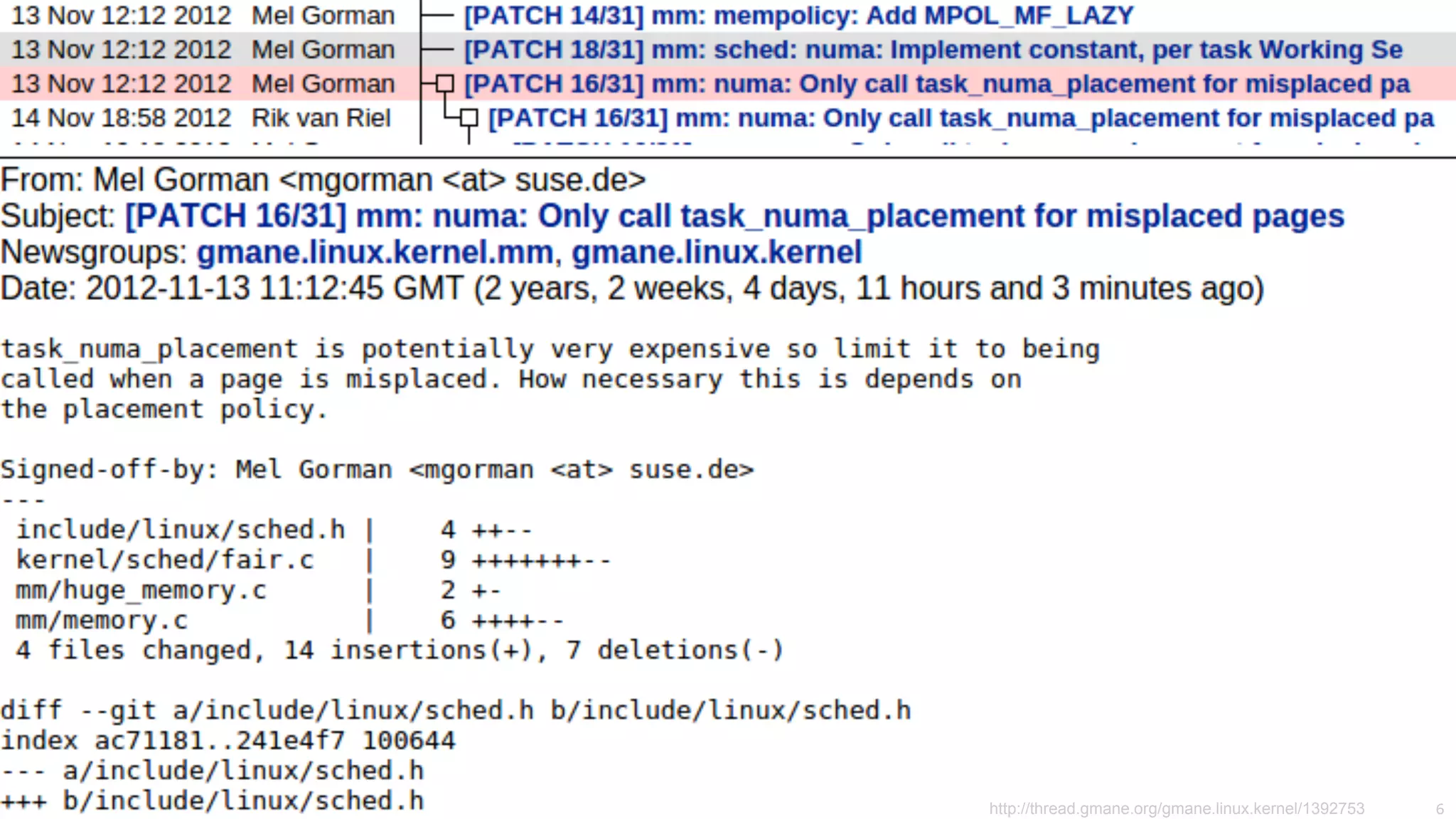 Fredrik Teschke, Lukas Pirl seminar on NUMA, Hasso Plattner Institue, Potsdam http://thread.gmane.org/gmane.linux.kernel/1392753 6
 