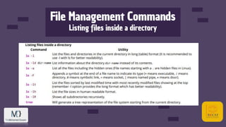 File Management Commands
Listing files inside a directory
 