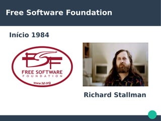 Free Software Foundation
Início 1984
Richard Stallman
 