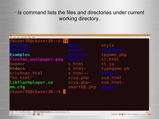 ls command lists the files and directories under current working directory. 