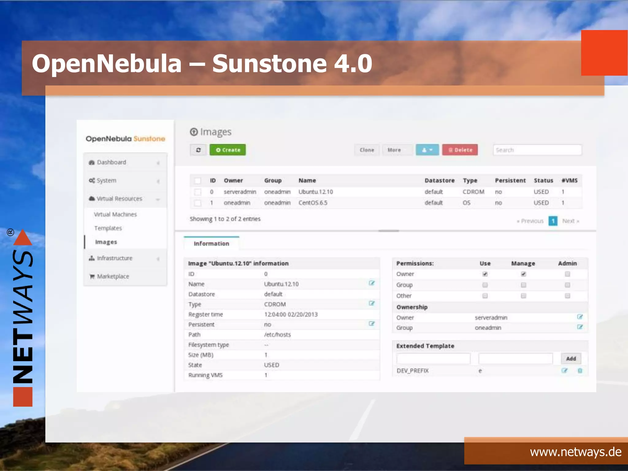 www.netways.de
OpenNebula – Sunstone 4.0
 