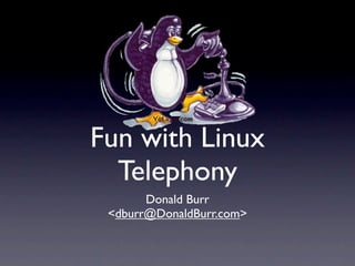 Fun with Linux
  Telephony
       Donald Burr
 <dburr@DonaldBurr.com>
 