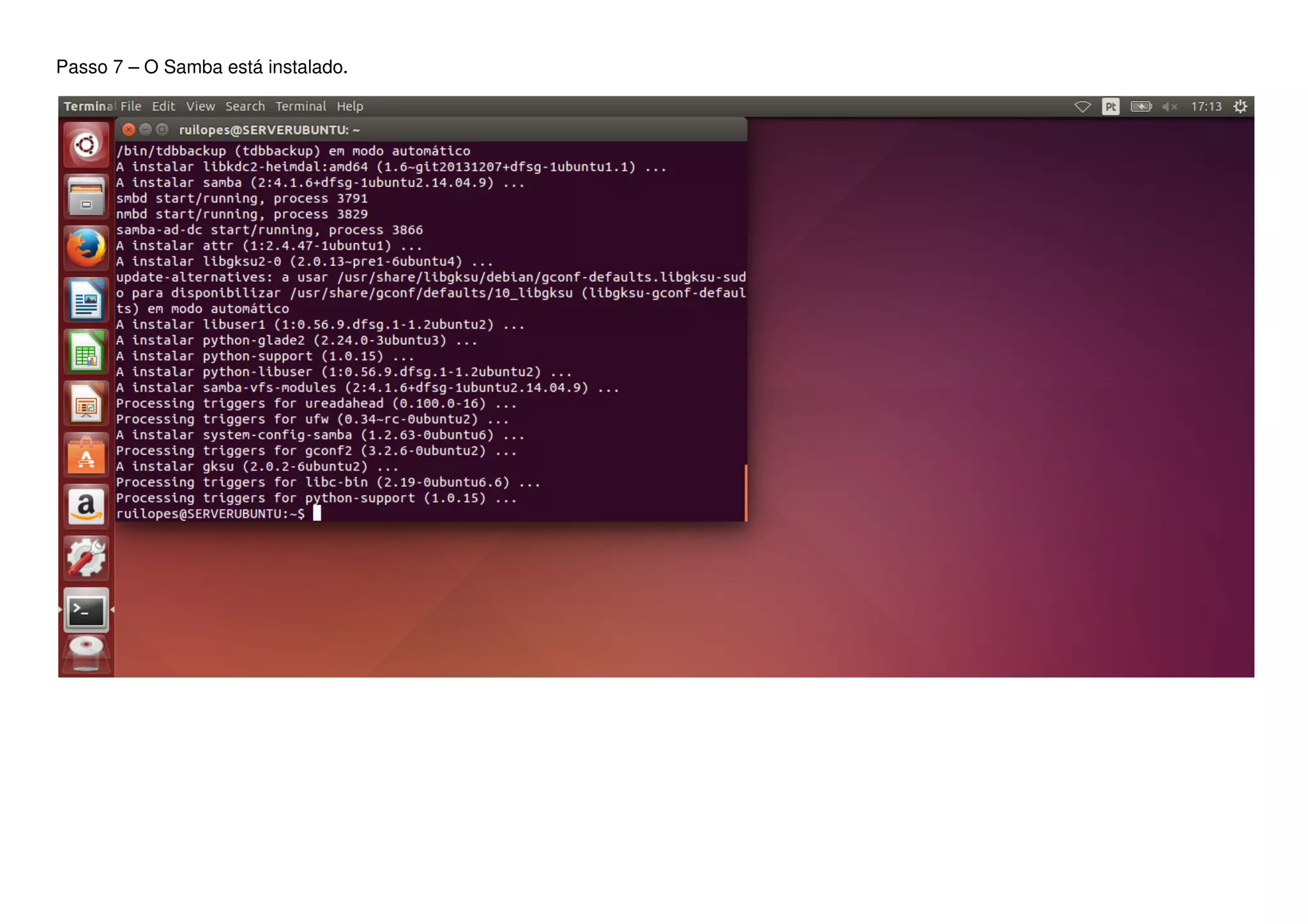 Passo 7 – O Samba está instalado.
 