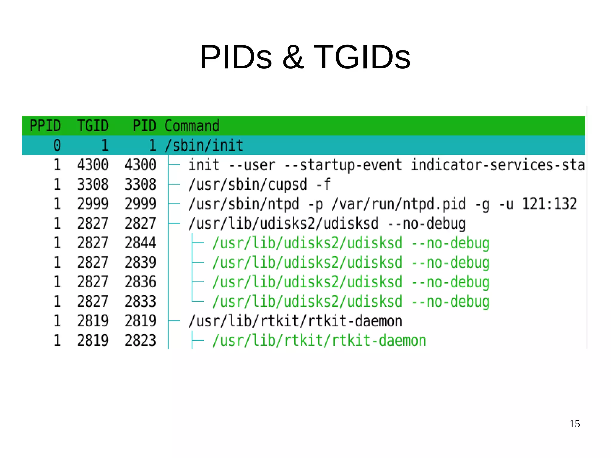 15
PIDs & TGIDs
 
