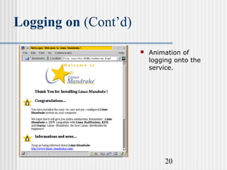Logging on (Cont’d)


Animation of
logging onto the
service.

20

 