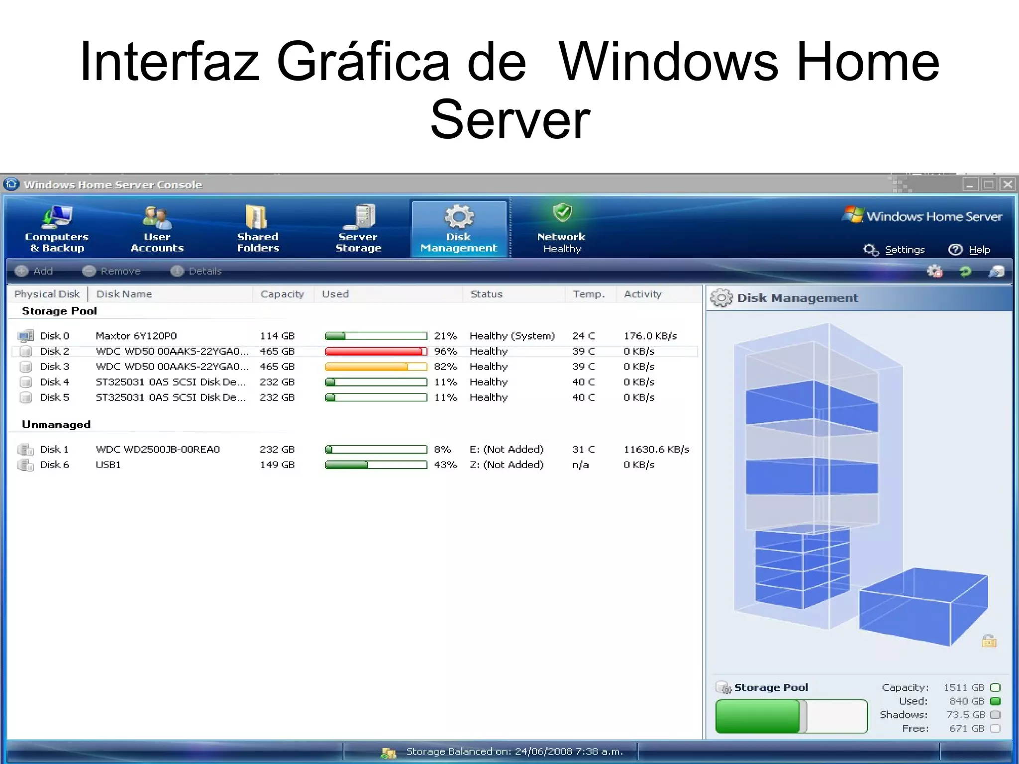 Interfaz Gráfica de  Windows Home Server 
