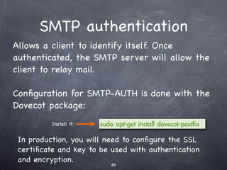 LAMP example: Moin Moin
 Moin Moin is a Python-based wiki engine.
   Install Moin Moin (expects
  Apache 2 already installed):
                                 cd /usr/share/moin
      Prepare the Moin Moin
                                 sudo mkdir mywiki
                  directory:
                                 sudo cp -R data mywiki
                                 sudo cp -R underlay mywiki
                                 sudo cp server/moin.cgi mywiki
                                 sudo chown -R www-data.www-data
                                 mywiki
                                 sudo chmod -R ug+rwX mywiki
                                 sudo chmod -R o-rwx mywiki
 