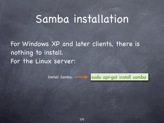 Secure FTP
 Edit /etc/vsftpd.conf:




Now vsftpd will ask for the user’s password
and will start at their home directories.
 