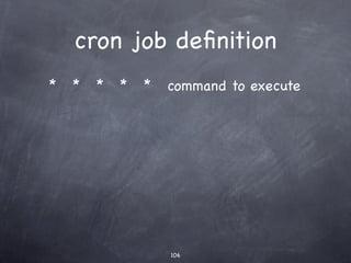 Postﬁx conﬁguration
                                       Check sources such as
Sample values:
                                       these for details on
❖Internet Site                         conﬁguration:
❖mail.example.com                       ❖http://ﬂurdy.com/docs/postﬁx/
❖peter                                  ❖http://ubuntuforums.org/
                                        showthread.php?t=780509
❖mail.example.com,                      ❖http://en.wikipedia.org/wiki/
localhost.localdomain, localhost        Email#Workings
❖No
❖127.0.0.0/8 [::ffff:127.0.0.0]/104 [::
1]/128 192.168.0/24
❖0
❖+
❖all
 