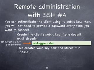 Install guest #2
         Add your user name to the libvirtd group
 More about user
management later.
                      This will give you access to the system-wide libvirtd
                      instance. Log out and in to make this effective.

          Test the installation is valid:

 virsh is the main
     interface for
  managing guest
          domains
 