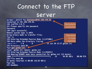 Multiple sites
 Apache supports multiple sites on the same machine.
 Assign sites by port number, sub-domain, directory
 name, or any combination of the above.


After any conﬁguration changes,
                restart Apache
 