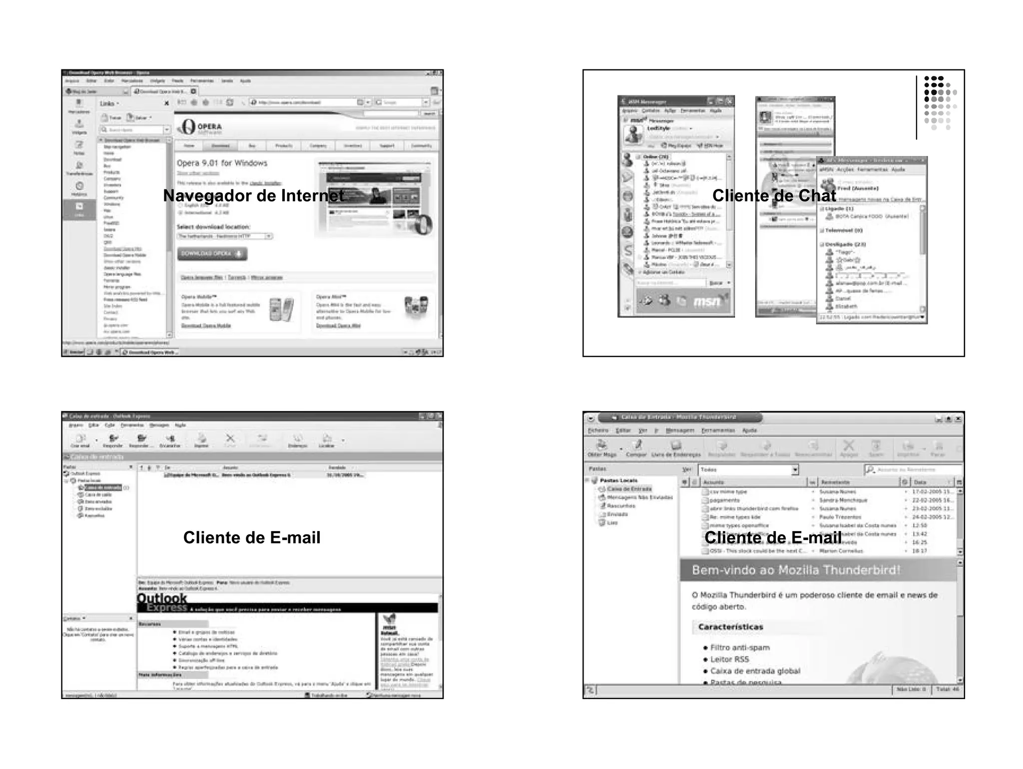 Navegador de Internet   Cliente de Chat




  Cliente de E-mail
             E-         Cliente de E-mail
                                   E-
 
