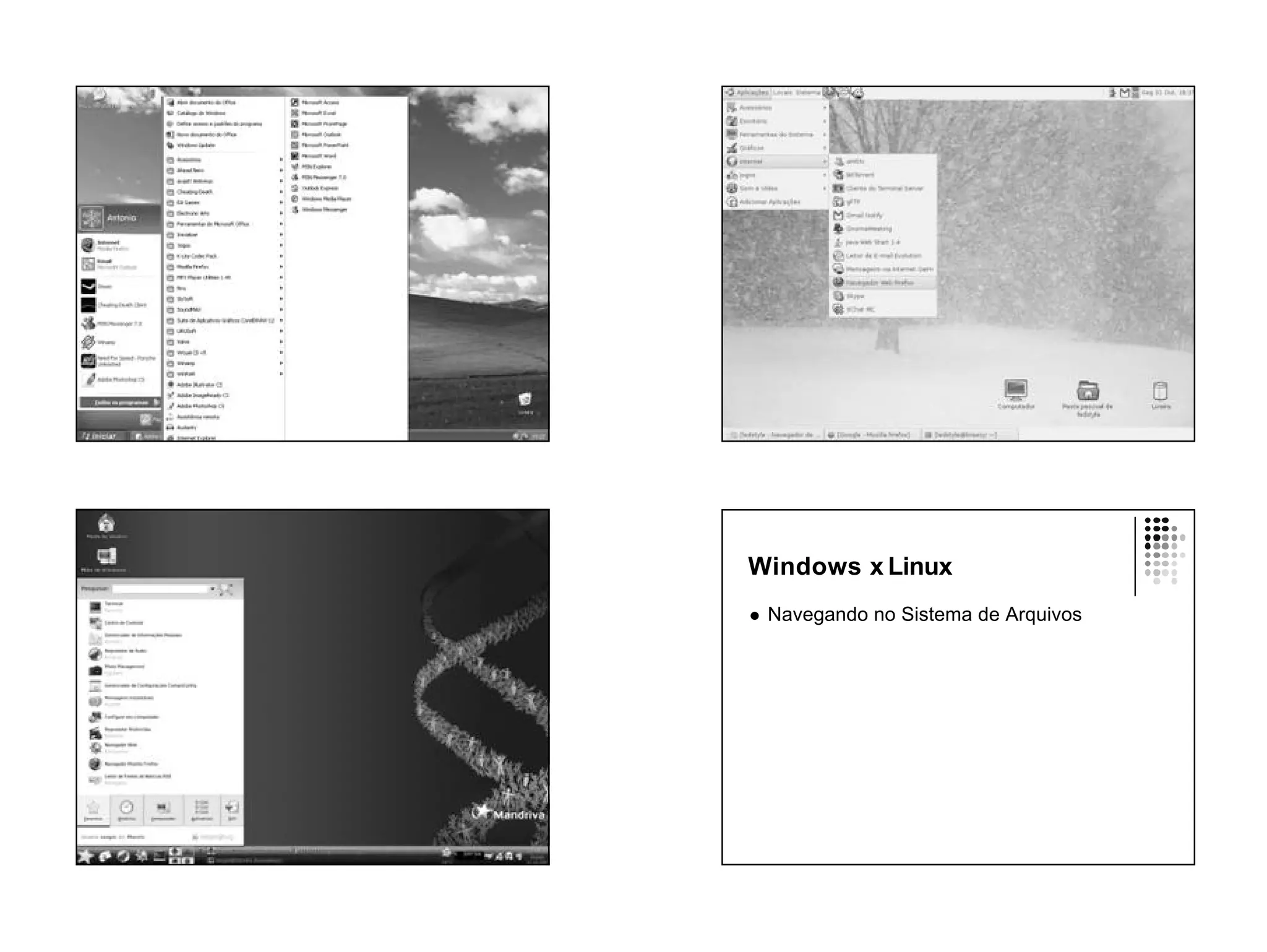 Windows x Linux
l   Navegando no Sistema de Arquivos
 