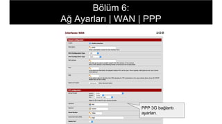 PPP 3G bağlantı
ayarları.
Bölüm 6:
Ağ Ayarları | WAN | PPP
 