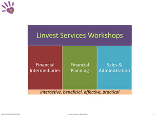 Interactive, beneficial, effective, practical www.linvestservices.com 1 Linvest Services Workshops 