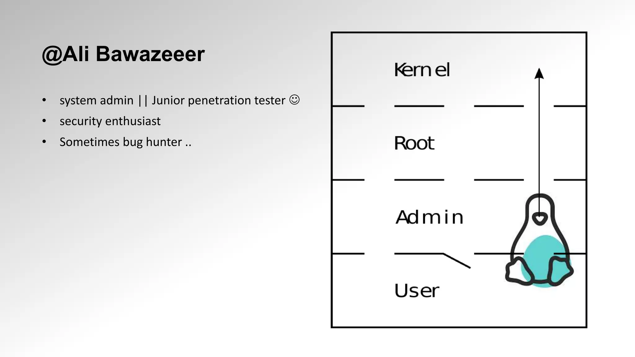 @Ali Bawazeeer
• system admin || Junior penetration tester 
• security enthusiast
• Sometimes bug hunter ..
 