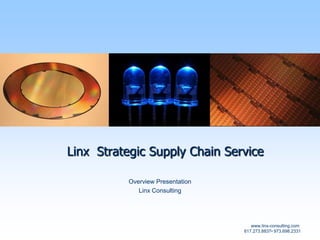 www.linx-consulting.com
617.273.8837• 973.698.2331
Linx Strategic Supply Chain Service
Overview Presentation
Linx Consulting
 
