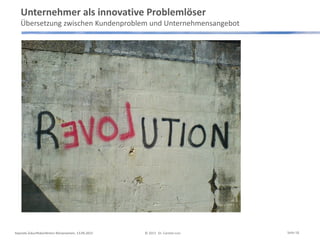 Unternehmer als innovative Problemlöser
Übersetzung zwischen Kundenproblem und Unternehmensangebot
Keynote Zukunftskonferenz Börsenverein, 13.09.2013 © 2013 Dr. Carsten Linz Seite 18
 