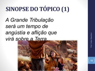 SINOPSE DO TÓPICO (1)
Prof.CelsoNapoleon
16
A Grande Tribulação
será um tempo de
angústia e aflição que
virá sobre a Terra.
 