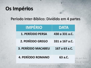 Os Impérios
Período Inter-Bíblico: Dividido em 4 partes
 