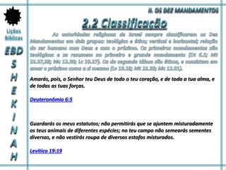Amarás, pois, o Senhor teu Deus de todo o teu coração, e de toda a tua alma, e
de todas as tuas forças.
Deuteronômio 6:5
Guardarás os meus estatutos; não permitirás que se ajuntem misturadamente
os teus animais de diferentes espécies; no teu campo não semearás sementes
diversas, e não vestirás roupa de diversos estofos misturados.
Levítico 19:19
 