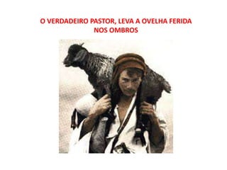 O VERDADEIRO PASTOR, LEVA A OVELHA FERIDA
NOS OMBROS
 