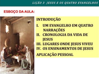 ESBOÇO DA AULA:
LIÇÃO 3 JESUS E OS QUATRO EVANGELHOS
 