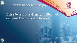 Dois são os frutos da graça, a liberdade
em Jesus Cristo e a santificação.
28
 