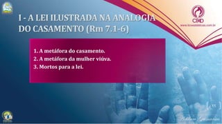 1. A metáfora do casamento.
2. A metáfora da mulher viúva.
3. Mortos para a lei.
11
 
