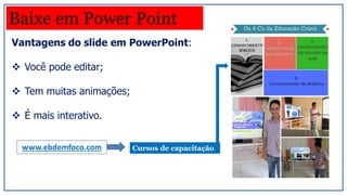 Vantagens do slide em PowerPoint:
 Você pode editar;
 Tem muitas animações;
 É mais interativo.
Baixe em Power Point
www.ebdemfoco.com Cursos de capacitação
 