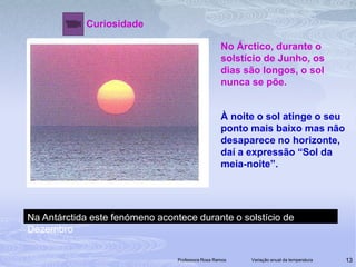 Raios solares globalmente mais próximos da vertical.Inverno no hemisfério Sul:Noites maiores do que o dia;
