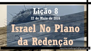 Lição 8
22 de Maio de 2016
Israel No Plano
da Redençãonascimentodangelo@gmail.com
 