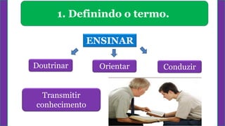 1. Definindo o termo.
ENSINAR
Doutrinar Orientar Conduzir
Transmitir
conhecimento
 