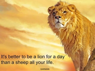 It's better to be a lion for a day
than a sheep all your life.
KARMAN
 