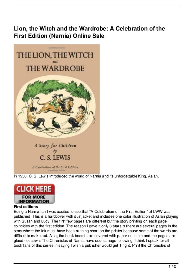 Lion The Witch And The Wardrobe A Celebration Of The First Edition