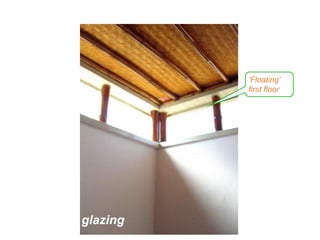 High level glazing
‘Floating’
first floor
 