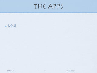The Apps

Mail




PM Burke     7        12/6/2011
 
