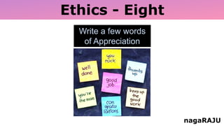 Ethics - Eight
nagaRAJU
Write a few words
of Appreciation
 