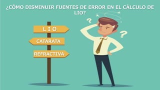¿CÓMO DISMINUIR FUENTES DE ERROR EN EL CÁLCULO DE
LIO?
L I O
CATARATA
REFRACTIVA
 