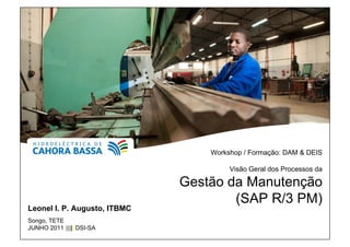 Workshop / Formação: DAM & DEIS

                                       Visão Geral dos Processos da

                              Gestão da Manutenção
                                      (SAP R/3 PM)
Leonel I. P. Augusto, ITBMC
Songo, TETE
JUNHO 2011 ||||| DSI-SA
 