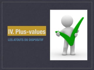 IV. Plus-values 
LES ATOUTS DU DISPOSITIF 
 