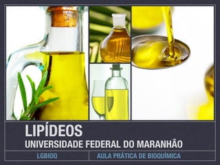 LGBIOQ AULA PRÁTICA DE BIOQUÍMICA
LIPÍDEOS
UNIVERSIDADE FEDERAL DO MARANHÃO
 