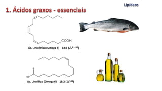 Ác. Linoléico (Omega 6)
Ác. Linolénico (Omega 3) 18:3 (9,12,15)
18:2 (9,12)
 