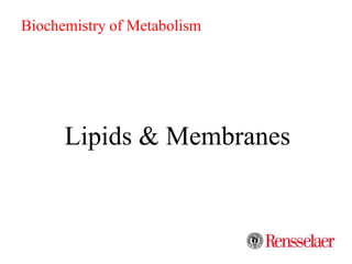 Lipids & Membranes
Biochemistry of Metabolism
 