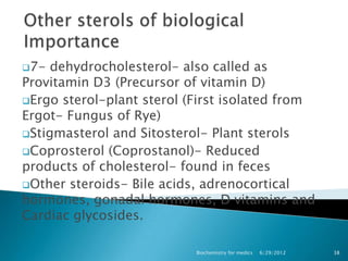 7-  dehydrocholesterol- also called as
Provitamin D3 (Precursor of vitamin D)
Ergo sterol-plant sterol (First isolated f...