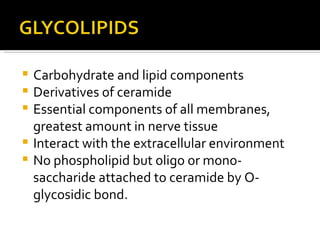 <ul><li>Carbohydrate and lipid components </li></ul><ul><li>Derivatives of ceramide </li></ul><ul><li>Essential components...
