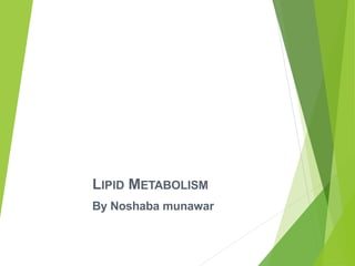 LIPID METABOLISM
By Noshaba munawar
 